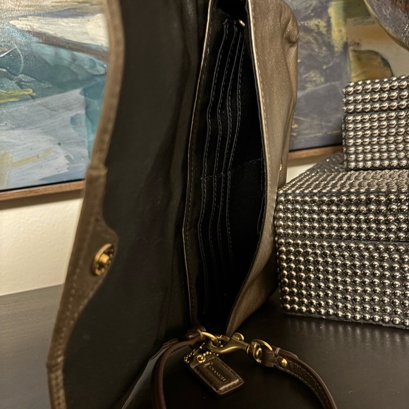 Coach Ashley Metallic Leather Flap Bronze Wristlet-EUC